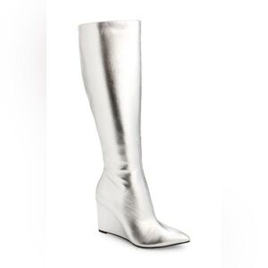 Open Edit Chava Silver Metallic Wedge Knee-High Boots Size 7.5 NWOB